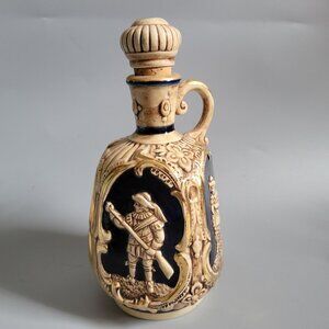Vintage SMR Japan Ceramic Musical Decanter With Stopper & Knight Relief Design